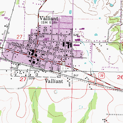 Topographic Map of Valliant Uptown Cemetery, OK