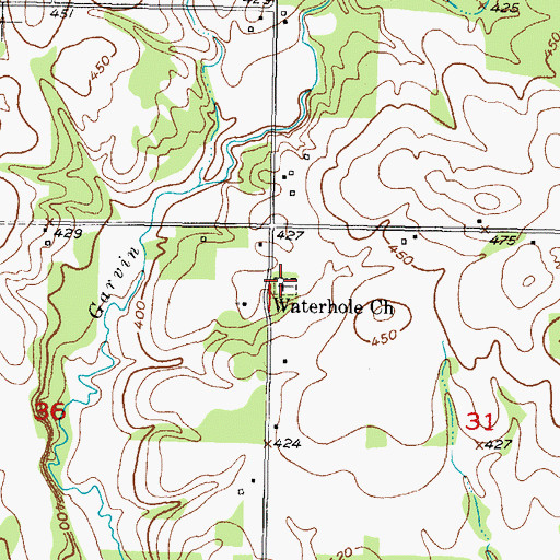 Topographic Map of Waterhole Cemetery, OK