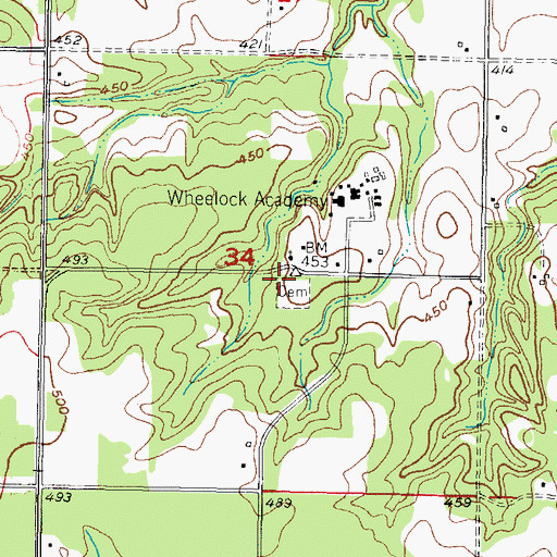 Topographic Map of Wheelock Cemetery, OK
