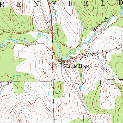 Topographic Map of Greenfield Cemetery, PA