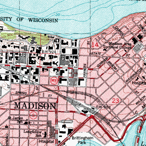 Topographic Map of University Square Shopping Center, WI