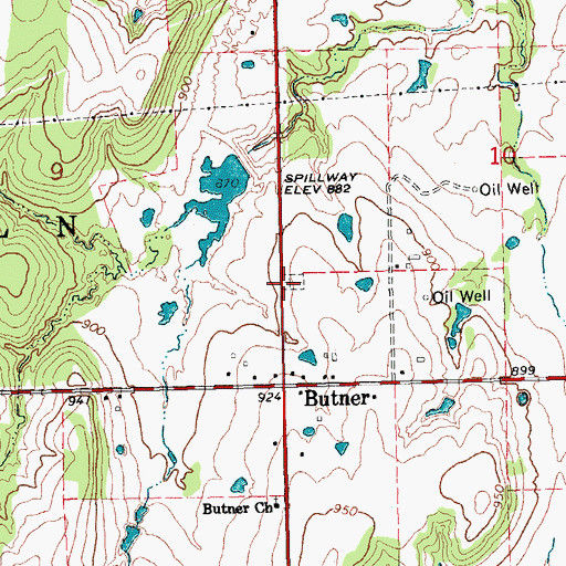 Topographic Map of Butner Cemetery, OK