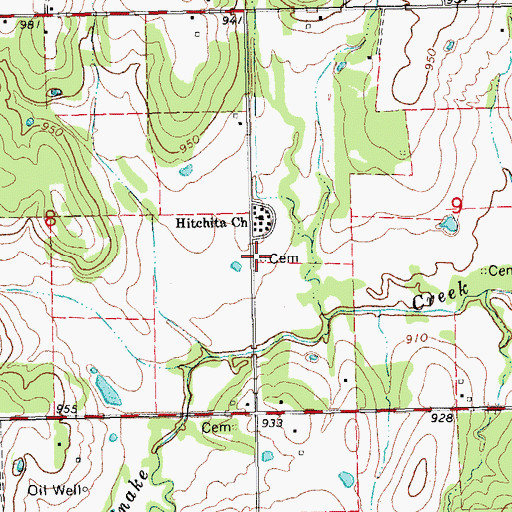 Topographic Map of Seminole-Hitchiti Cemetery, OK