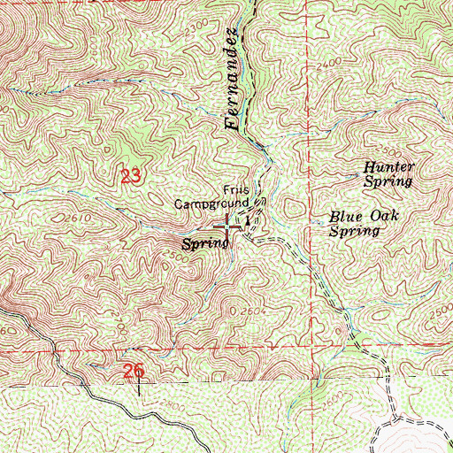 Topographic Map of Friis Campground, CA