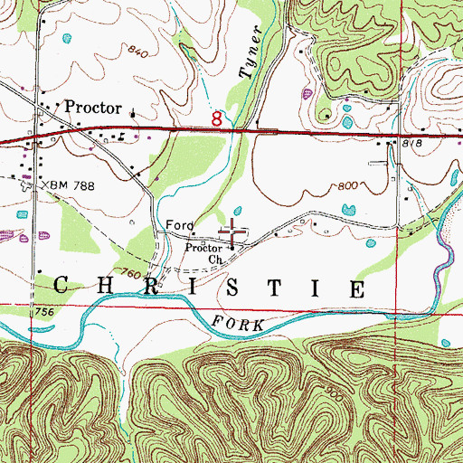 Topographic Map of Proctor-Sanders Community Cemetery, OK