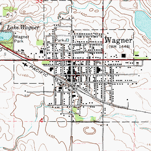 Topographic Map of Wagner Post Office, SD
