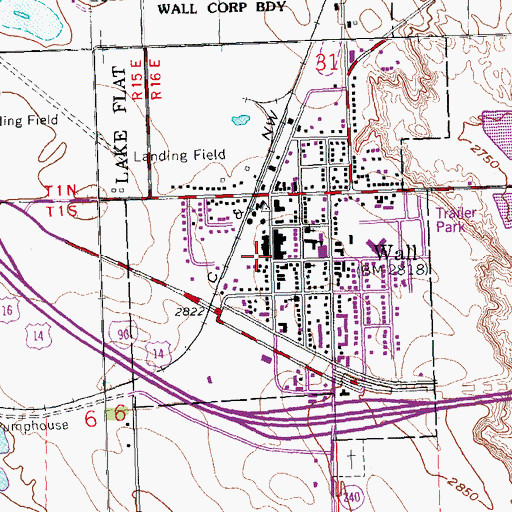 Topographic Map of Wall Post Office, SD