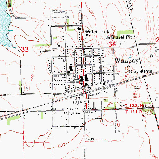 Topographic Map of Waubay Post Office, SD