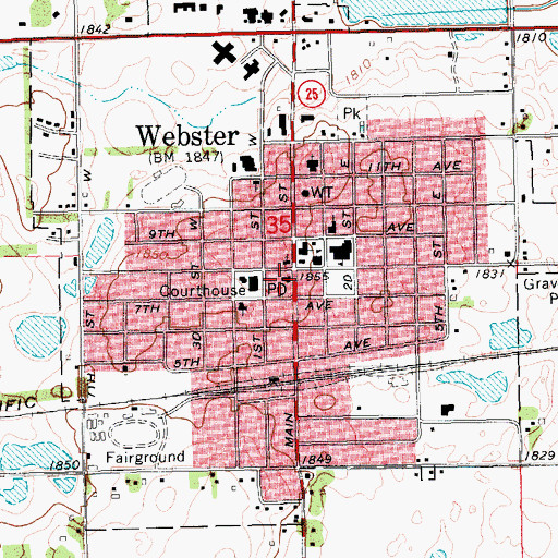 Topographic Map of Webster Post Office, SD