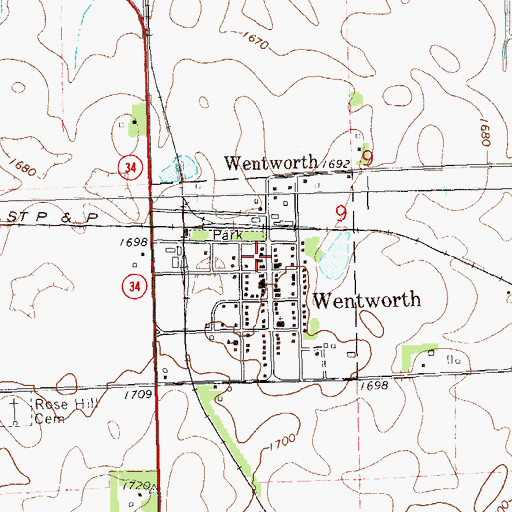 Topographic Map of Wentworth Post Office, SD