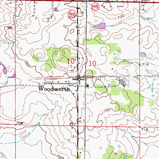 Topographic Map of Woodworth Post Office, WI