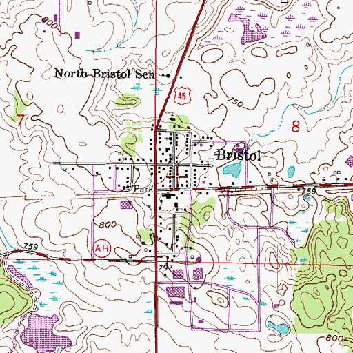 Topographic Map of Bristol Post Office, WI