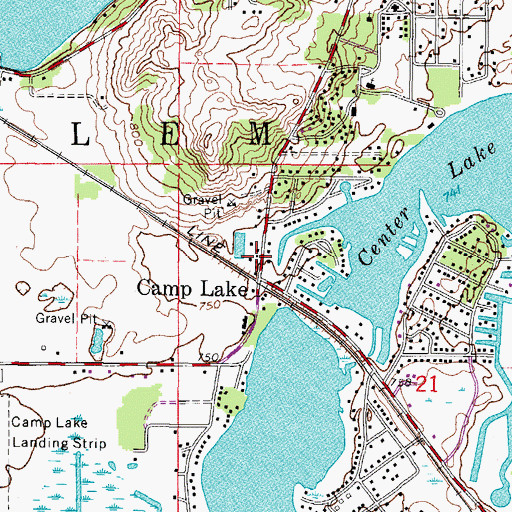 Topographic Map of Camp Lake Post Office, WI