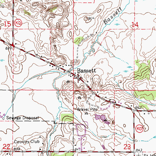 Topographic Map of Bassett Post Office, WI