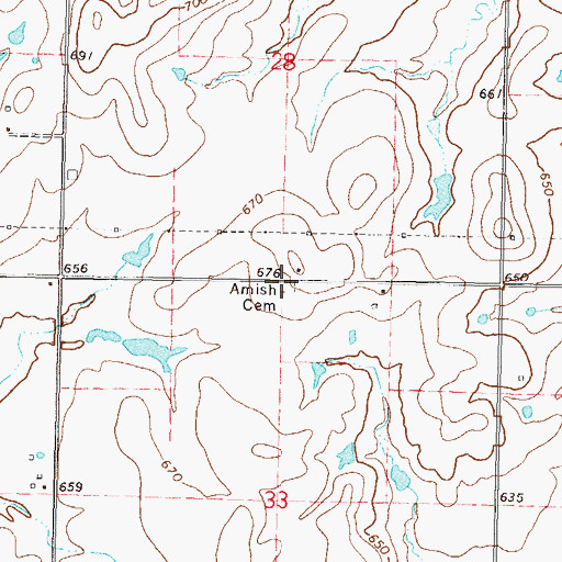 Topographic Map of Amish Cemetery, OK