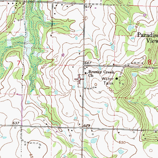 Topographic Map of Brushy Creek Cemetery, OK