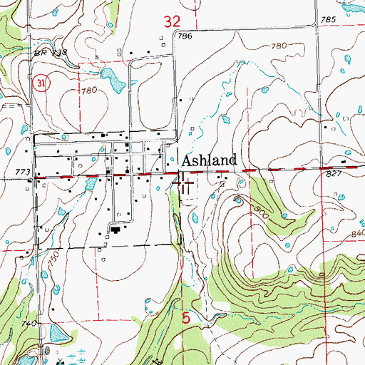 Topographic Map of Ashland Cemetery, OK