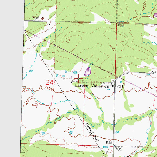 Topographic Map of Harpers Valley Cemetery, OK