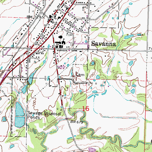 Topographic Map of Savanna Cemetery, OK