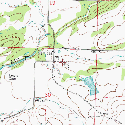Topographic Map of Ti Valley Cemetery, OK