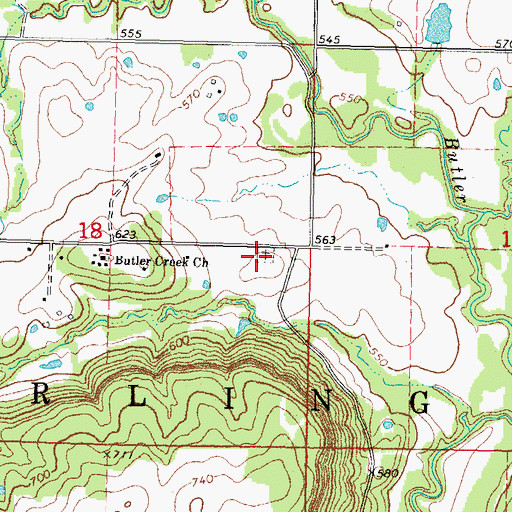 Topographic Map of Butler Creek Cemetery, OK