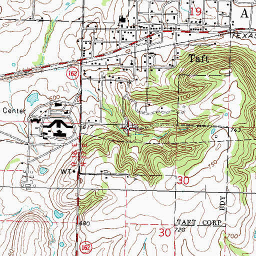 Topographic Map of Taft Cemetery, OK