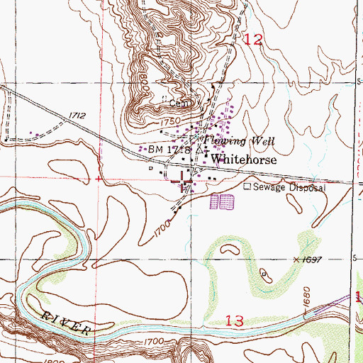 Topographic Map of Whitehorse Post Office, SD