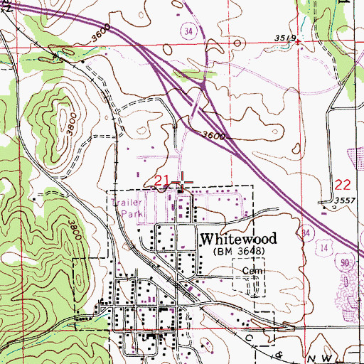 Topographic Map of Whitewood Post Office, SD