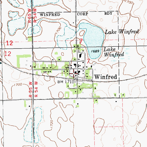Topographic Map of Winfred Post Office, SD