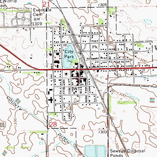 Topographic Map of Woonsocket Post Office, SD