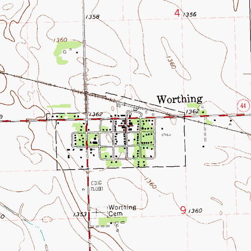 Topographic Map of Worthing Post Office, SD