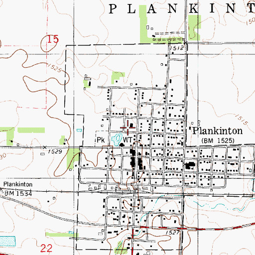 Topographic Map of Aurora County Courthouse, SD