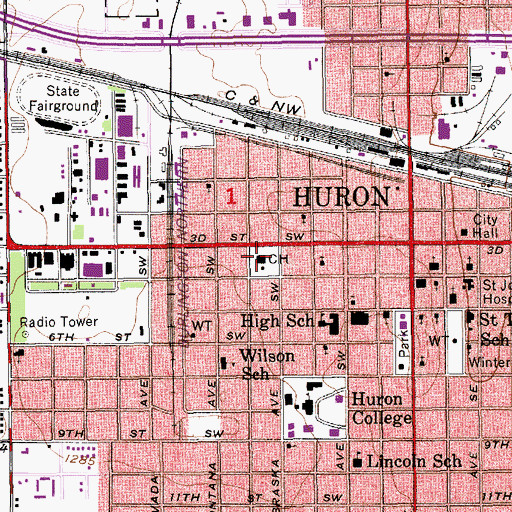 Topographic Map of Beadle County Courthouse, SD