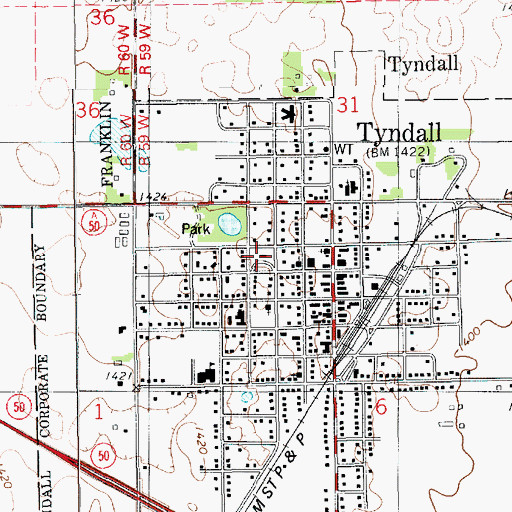 Topographic Map of Bon Homme County Courthouse, SD