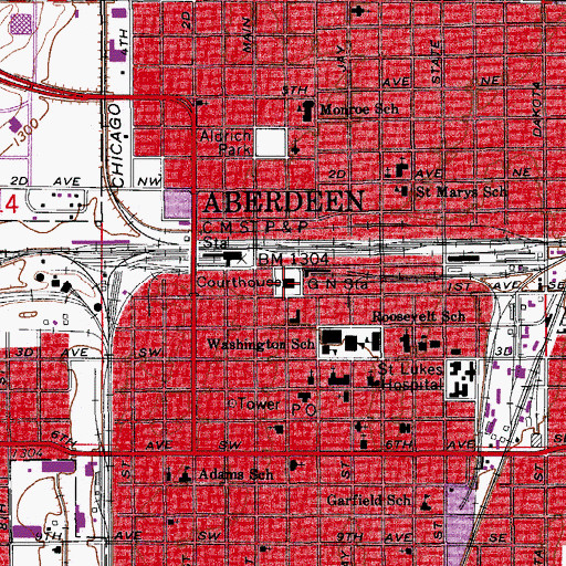 Topographic Map of Brown County Courthouse, SD