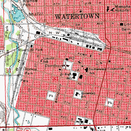 Topographic Map of Codington County Courthouse, SD