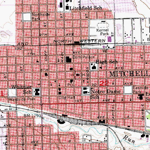 Topographic Map of Davison County Courthouse, SD