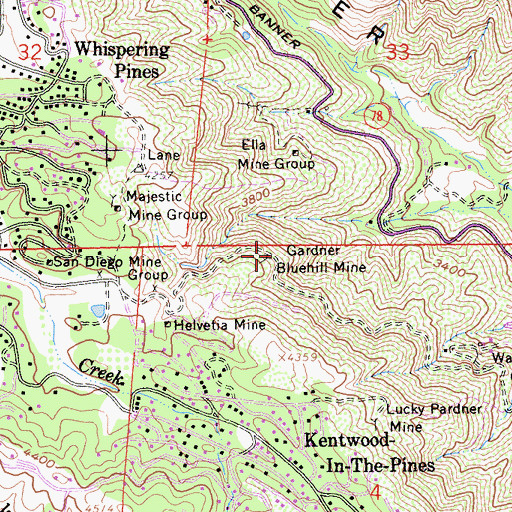 Topographic Map of Gardner Bluehill Mine, CA