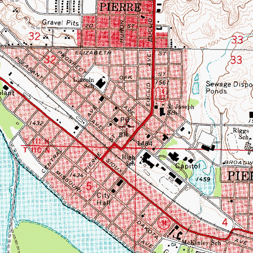 Topographic Map of Hughes County Courthouse, SD