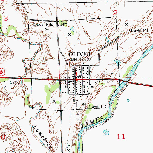 Topographic Map of Hutchinson County Courthouse, SD