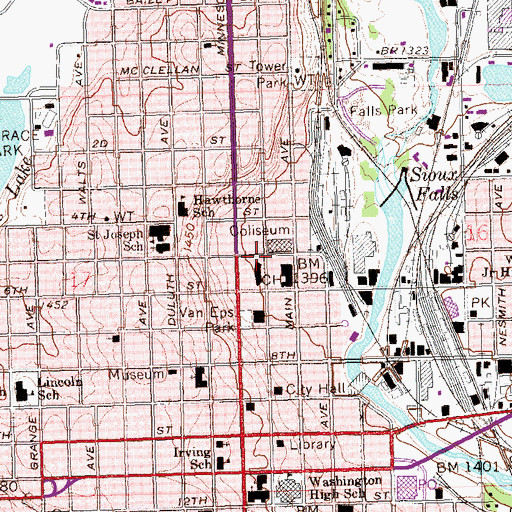 Topographic Map of Minnehaha County Courthouse, SD