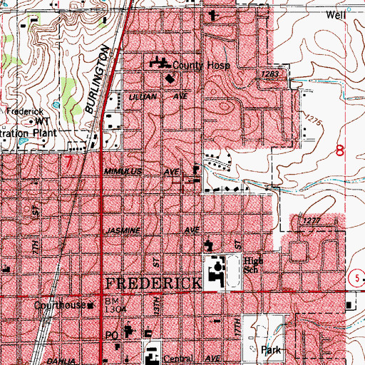 Topographic Map of Frederick Elementary School, OK