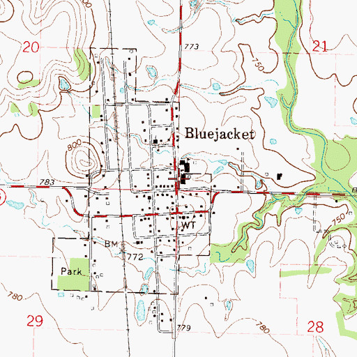 Topographic Map of Bluejacket High School, OK