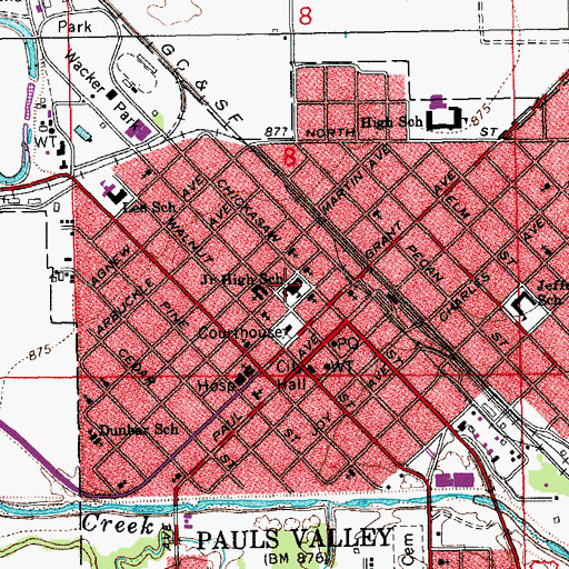 Topographic Map of Pauls Valley Junior High School, OK