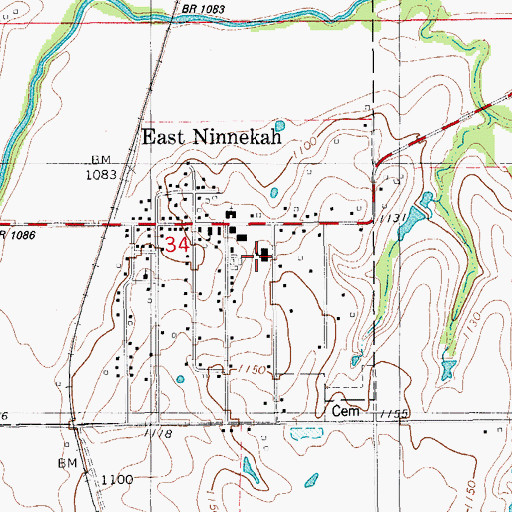 Topographic Map of Ninnekah Senior High School, OK