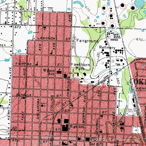Topographic Map of Okmulgee Primary School, OK
