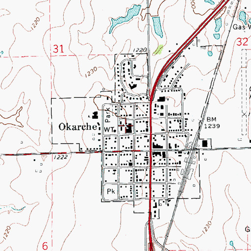 Topographic Map of Okarche High School, OK