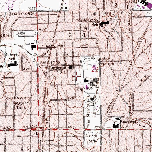 Topographic Map of First Lutheran School, OK