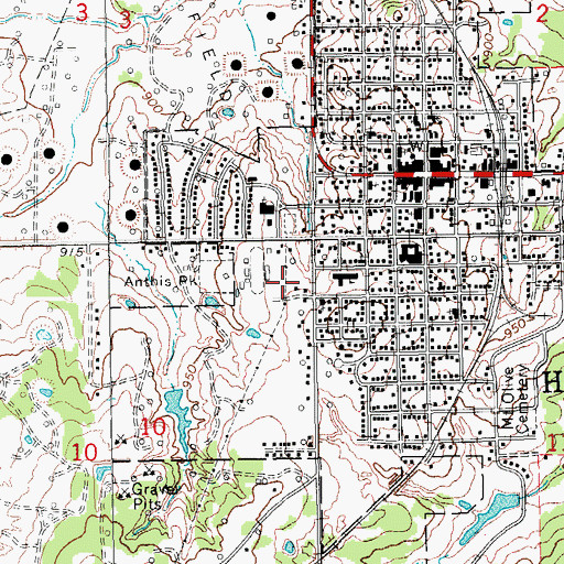 Topographic Map of Healdton Elementary School, OK