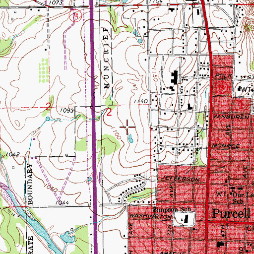 Topographic Map of Purcell Intermediate School, OK